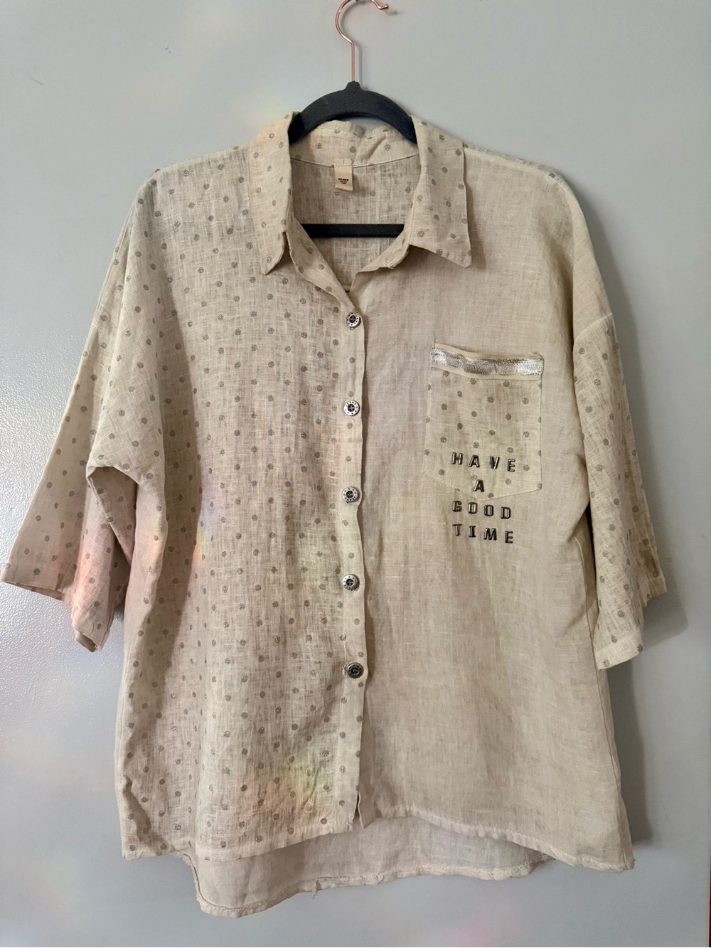 Made with Love Oversized Linen Blend Graphic Shirt - "Have a Good Time" XL